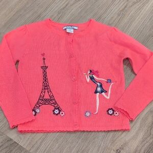 Vintage Hartstrings Coral Cardigan with Eiffel Tower Design Size 3t